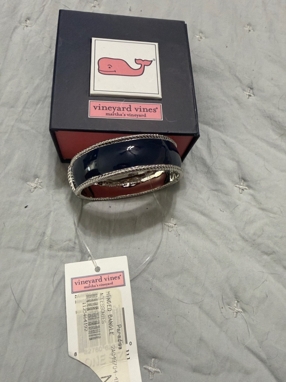 Vineyard Vines Navy Enamel and Silver Rope Bangle Bracelet-new with tags